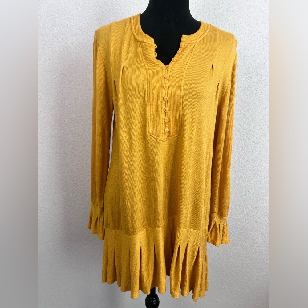 Free People Summer Strutting Yellow Long Sleeve Mini Dress Size Medium